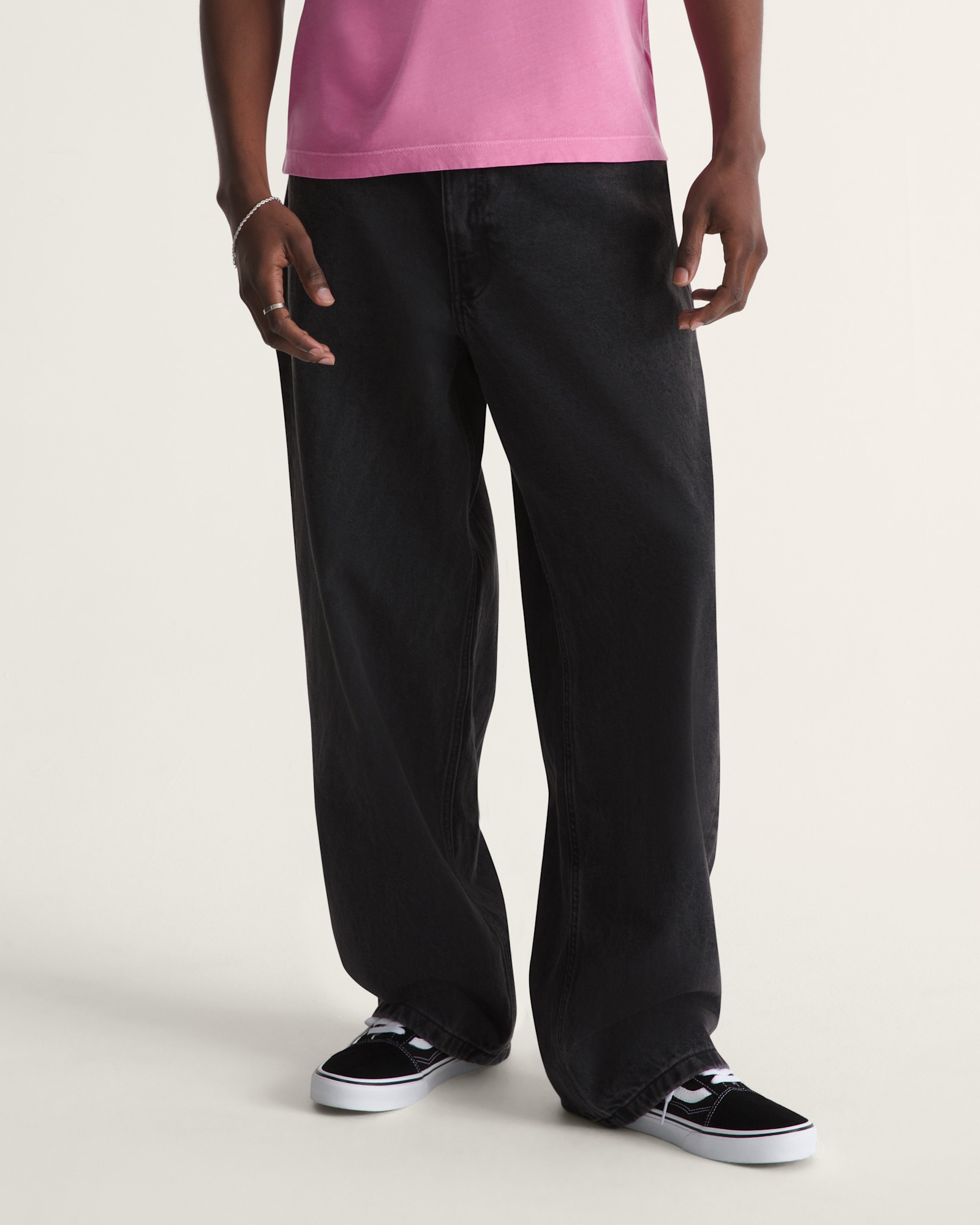 チェック5 バギーデニムパンツ