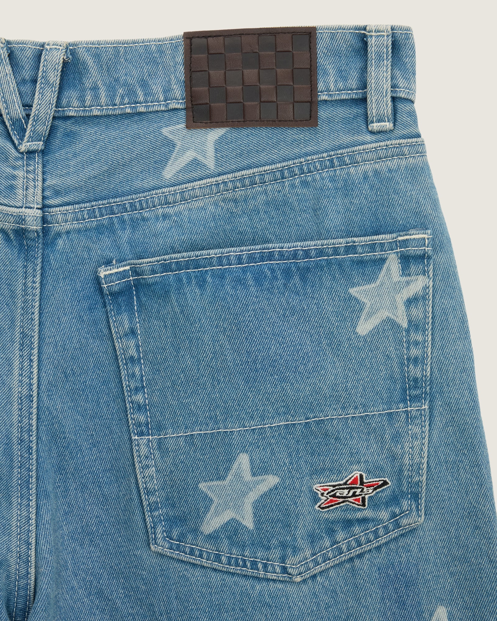 チェック5 バギーデニムパンツ スター